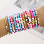 Friendship Bracelets Boho Stackable Bracelets for Women Surfer Heishi Clay Bead Bracelets Stretch Preppy Bracelets Colorful Boho Bracelets for Women - color: 13pcs Blue Pink