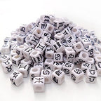 200+ Pieces 7x7mm White Cube Acrylic Alphabet Zodiac Charms Constellation Beads Mixed Plastic Shape Loose Beads for Jewelry Making Bracelets Necklaces Key Chains (Black on White) - size: Black on White