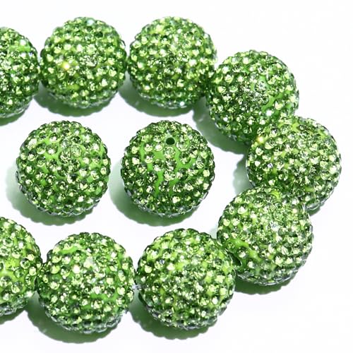 Dowarm 16MM Rhinestone Beads for Crafting, Light Green Round Polymer Clay Crystal Beads for Jewelry Making Bracelet Necklace Earring Beaded Pen, Fancy Shamballa Pave Disco Ball Diamond Bead, 20PCS - color: 21-Light Green, size: 16MM