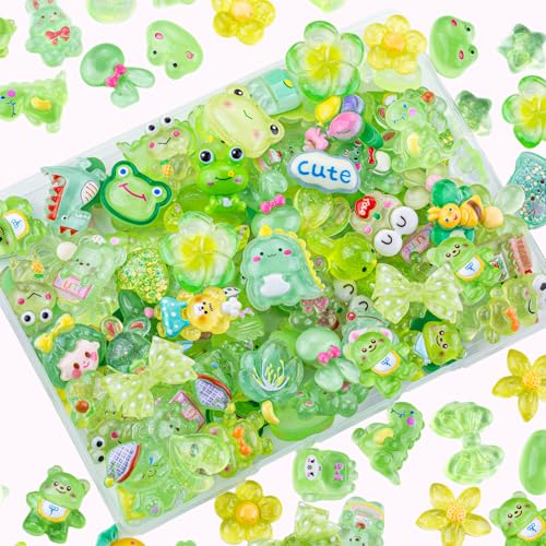 100PCS Green Slime Charms Jelly Cute Flatback Resin Charms for Slime, Random Kawaii Decoden Charm for Embellishments Phone Junk Case Charms Bulk, Hairpins Scrapbooking Crafting & DIY Decor - color: Green-100PCS