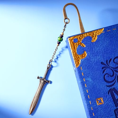 Vintage Dagger Sword Pendant Brass Metal Hook Bookmark with Bead Chain,Handmade Bookmarks for Reading Women,Men,Book Lovers,Girls,Teens,Teachers and Students - style: Dagger