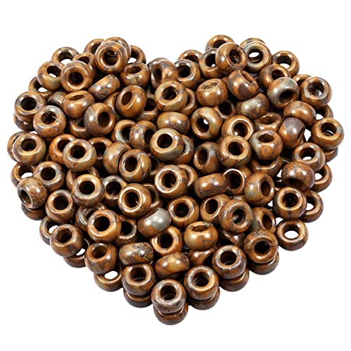 SUNYIK Bamboo Leaf Agate Large Hole (5mm) Rondelle Loose Charms European Bead fits Bracelet,Jewelry Makings Pack of 20 - color: Brown-Bamboo Leaf Agate, size: 14x8mm