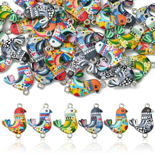 DanLingJewelry 50Pcs Random Bird Links Enamel Animal Connector Colorful Flying Animal Bird Dangle Charms for DIY Craft Jewelry Making - color: 50pcs - Bird - Random