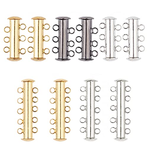 PH PandaHall 10 Sets Slide Clasp Lock, Multi Strand Slide Magnetic Tube Clasps Bracelet Necklace Connectors Layering Clasp for Layered Necklace Bracelet Making (3 Strands & 5 Strands)
