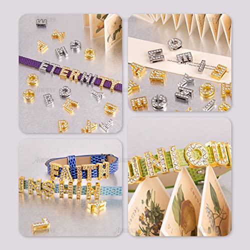 AUEAR, 104 Pack Silver Gold A-Z 8mm Full Rhinestone Slide Charms Crystal Alphabet Letter Alloy for Bracelets Necklace Wristbands DIY Jewelry Making - color: Silver & Gold, size: 104 Pack