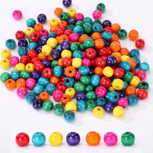 650pcs Colored Wooden Beads, Large Hole Round Natural Wood Beads Bulk for Jewelry Making Braiding Macrame DIY Craft (10mm) - size: 10mm