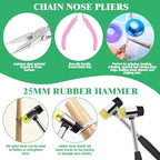 Yauhar 14Pcs Jewelry Making Tool Set Contains Flat Nose Jewelry Pliers, V-Slot Bench Pin Clamp, Wood Ring Mandrel Shaper, Rings Size Measuring Tools, Mallet Hammer, Steel Ring Sizing Gauge Sizers