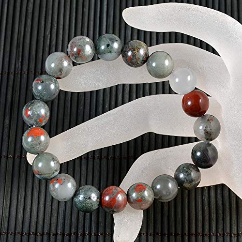 AD Beads Natural Gemstone Round Beads Stretch Bracelet Healing Reiki 10mm (Dragon Bloodstone) - color: Dragon Bloodstone