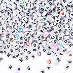 Gionlion 1200+Pcs Letter Beads for Bracelet Making, Round Alphabet Beads for Jewelry Making with Colorful Smile and Heart Beads, DIY Friendship Bracelets with 4x7mm White Beads with Black Letters - color: Black