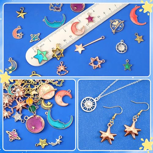MARFOREVER 120 Pcs Mixed Sun Star Moon Charms for Jewelry Making, Celestial Charm Bracelet Charms Assorted Gold Enamel Charm Pendants for DIY Crafts Bracelet Necklace Earrings Making - style: Starry sky