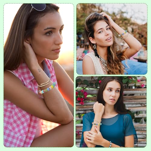 32 Pieces Twisted Cable Wire Bracelet Stylish Fine Stainless Steel Open Cuff Bracelets Mixed 3mm Thin Adjustable Expandable Elastic Bangle Bracelets for Women DIY Jewelry Making Christmas Day Gift
