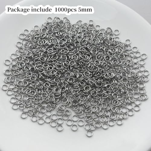 1000pcs 5mm Stainless Steel Jump Rings Connector O Rings Accessories for Bracelet Necklace Earrings Lanyard Keychain DIY Craft Jewelry Making Supplies - size: 5mm