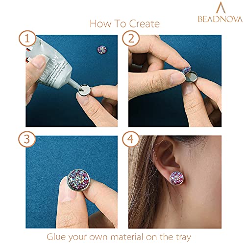 BEADNOVA Cabochon Setting Post 60pcs Blank Earring Studs 8mm Stainless Steel Cabochon Setting Ear Stud with Stainless Steel Backs for Resin DIY Earring Making (8mm, 60pcs) - color: 60pcs, size: 8mm