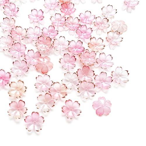 200pcs Acrylic Cherry Blossom Beads, 5-Petal Pink Gradient Floral Craft Beads for Bracelets Earring Jewelry Making, Wedding Decor, Hair Charms - color: Pink-A