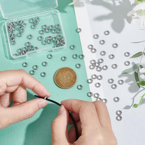 UNICRAFTALE 100pcs 6mm Metal Spacer Beads Stainless Steel Loose Beads Large Hole Spacer Bead Smooth Surface Loose Beads Finding for DIY Bracelet Necklace Jewelry Making Craft, Hole 4mm - size: 6mm