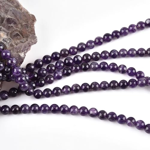 6mm Natural Amethyst Beads Round Gemstone Loose Beads for Jewelry Making (60-62pcs/strand) - color: Amethyst, size: 6mm