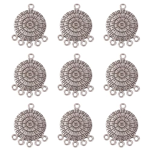 Mega Pet 10pcs Tibetan Silver Flat Round Chandelier Component Links Charm Pendant Connectors with 5 Holes for Dangle Earring Multi Strands Bracelet Necklace Jewelry Making - color: Antique Silver, Flat Round-2