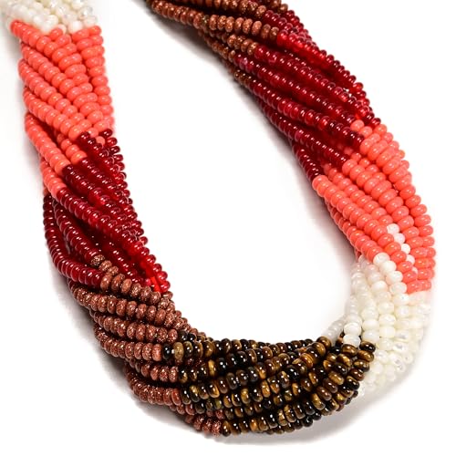 05 Multi-Color Gemstone Loose Beads, 2x4mm Smooth Rondelle Abacus Spacer Beads for Jewelry Making Craft DIY 15.5'' Strand Yellow Tiger Eye,Dyed Jade Stone Beads for Necklace, 1 Strand/Pack - color: Multi-Color#5, size: 2x4mm