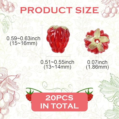 Ornazy 20 pcs Lampwork Raspberry Summer Cute Glass Fruit Beads Handmade Imitation Food Beads for DIY Earring Necklace Jewelry Supplies