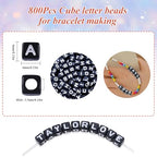 800Pcs Black Square Letter Beads A-Z, 6X6mm Acrylic Alphabet Beads for DIY Crafts - color: Black and White