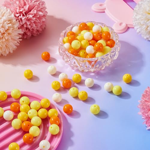 100 Pcs 11.5-12mm Bubblegum Beads Opaque Acrylic Chunky Loose Spacer Round Focal Beads for Jewelry Making Bracelet Necklace Keychain Craft Art Making,Hole:1.8mm,Yellow - color: Yellow