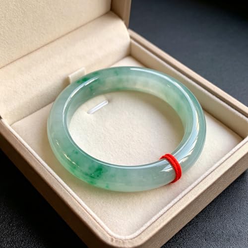 Natural Light green Jade bangle Round Bracelet for Women attract Good Luck Wealth Prosperity Feng Shui Jewelry Gift - size: 56mm