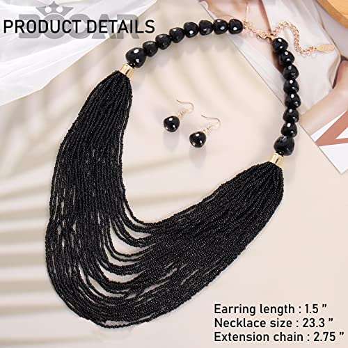 Bocar Necklace for Women, Multi Layer Statement Necklace, Long Chain Chunky Bib Seed Beads Necklace, Necklace Earring Set for Women Gift (NK-10693) - color: Black