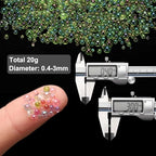 Iridescent Glass Tiny Bubble Beads, 0.4-3mm 20g No Hole Micro Mini Round Light Green Water Droplets Beads - Applications: for Resin Filler, Nail Art, Dollhouse Bath Tub, 2-Pieces - color: Light Green, size: φ0.4-3mm