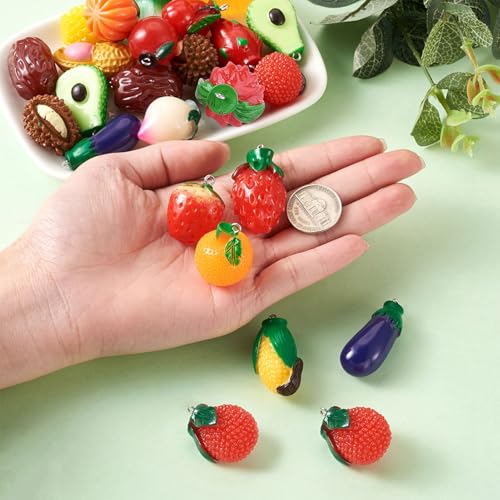 Cheriswelry Cup Cake Resin Pendants Lovely Food Sweet Dessert Dangle Charms Links Hanging Ornament with Metal Loop Fruit Pendants for Key Chains Bracelet Necklace Jewelry Making - color: Mixed Color Fruit