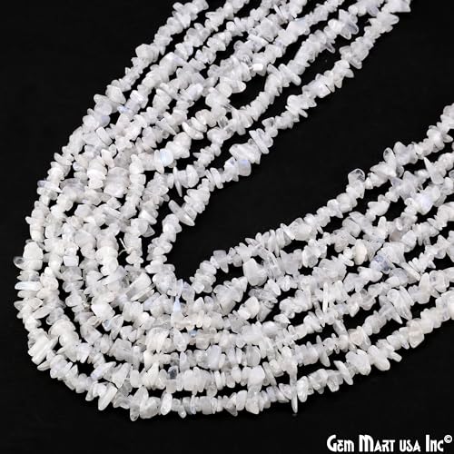GM GemMartUSA Rainbow Moonstone Natural Raw Chip Strands | Semi-Precious | AAA+ Quality 1 Strand 34” | DIY Bracelet Jewelry Making, Healing Crystal Craft| 4-6mm - White Color Gemstones (CHRM-70001) - color: Rainbow Moonstone (CHRM-70001)