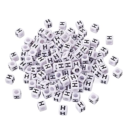 FASHEWELRY 300Pcs Cube White Acrylic Letter Beads 6x6mm Letter H Alphabet Beads for DIY Bracelet Necklace Jewelry Making - color: Letter H, size: 6x6x6mm