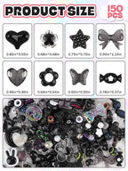 Acrylic Pastel Beads for Jewelry Making, Kalolary Black Bow Butterfly Flower Bead Kawaii Plastic Heart Bead Cute Macaroon Aesthetic Beads for Bracelet Necklace DIY (Black) - color: Black