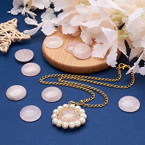 Fashewelry 10Pcs Natural Rose Quartz Cabochon Stone Round Beads 20mm Flat Back Gemstone Chakra Healing Crystal Cover Cabs for Jewelry Making - color: 3-Rose Quartz, size: 20x6mm