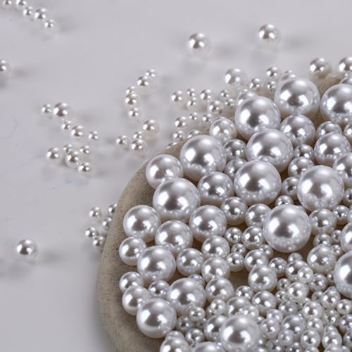 1000PCS Assorted Pearls Beads No Holes, 3-10mm Crafts No Hole Pearls, White Loose Pearls Beads, Round No Hole Pearls for Vase Fillers, DIY, Table Scatter, Wedding, Birthday Party, Home Decoration - color: White