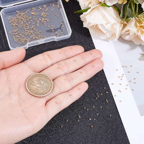 Beebeecraft 300Pcs Round Crimp Beads 14K Gold Filled Brass Tiny 1.5x1mm Non-Tarnish Rondelle Positioning Stopper Crimp Spacer Beads for Jewelry Making Bracelet Necklace Supplies - size: 1.5mm
