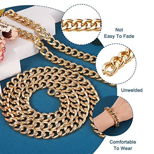 Craftdady 2Pcs Flat Chain Strap Gold Metal Purse Handbag Shoulder Body Replacement Strap 39.3" Twisted Curb Link Aluminum Cable Chain for Wallet Clutch Belt Necklace Bracelet - color: Gold, 16.5x13mm