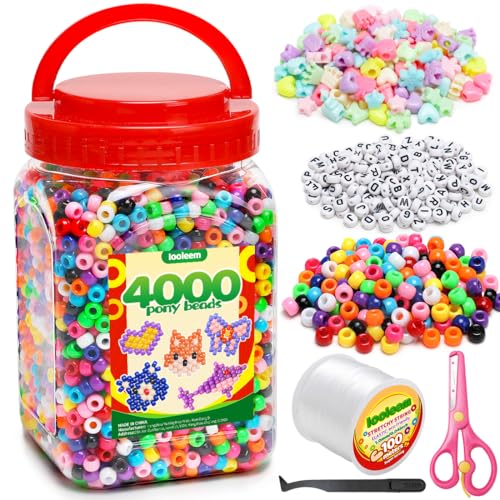 IOOLEEM Multi-Colored Bulk Pony Beads - 4000pc Kit for Friendship Bracelets & Jewelry Making, Easy Storage - color: 11 Multi-colored