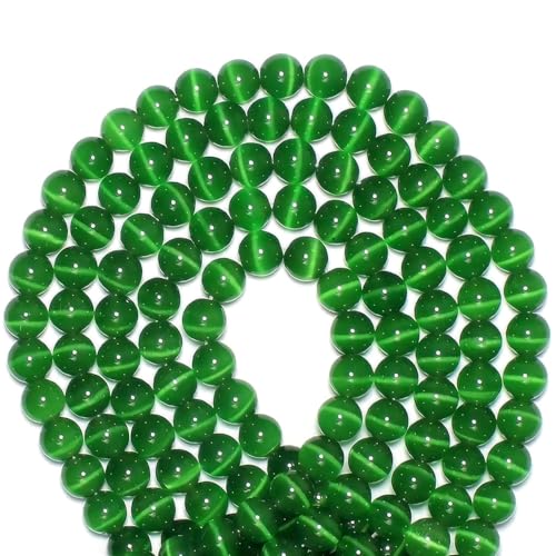 100pcs Dark Green Cat Eye Beads 8mm Round Semi Precious Stone Hole Size 1mm DIY Charm Spacer Beading Smooth Gemstone Loose Beads for Jewelry Making Bracelets Necklaces Earrings Crafting - color: Dark Green
