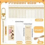 Wurosi 24 Set Lip Gloss Keychain Making Kit, Gold Keychain Clips Hooks with Extender Chain, Cellophane Bags, Thank You Cards, 5M Hemp Rope, for DIY Key Chain Making Crafts, Christmas Gifts - color: 24 Set Keychain Making Kit