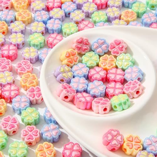 150pcs Clover Beads Ab Color Acrylic Bead Cute Beads for Jewelry Making Handmade DIY Bracelet, Charms Keychain Craft Supplies (Clover) - color: clover