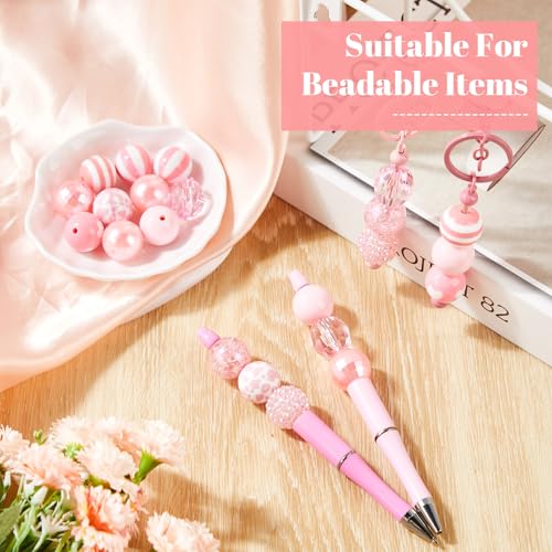 Ferreve 20 Pcs Chunky Bubblegum Beads 20mm Focal Pen Large Rhinestone Pearl Beads for DIY Beadable Pen School Jewelry Making Keychain Craft Making(Pink) - color: Pink