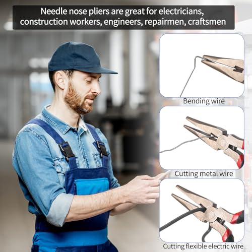 Lasnten 12 Pack Mini Needle Nose Pliers Bulk, 5 Inch Small Long Nose Pliers with Side Cutter, Spring Loaded Thin Needle Precision Tool for Crafts Jewelry Making Tiny Project DIY (Black)