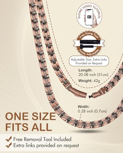 Feraco Copper Necklace for Men Women, 99.99% Pure Copper Magnetic Chains with 3500 Gauss Ultra Strength Neodymium Magnets, Adjustable Jewelry Gift with Sizing Tool - style: Vintage Matrix