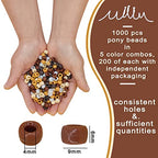 MIIIM 1000PCS 6x9mm Pony Beads Bulk, 5 Styles Brown Pony Beads for Bracelets Making Kit, Kandi, Hair Braids Crafts for Jewelry Making (Brown) - color: Brown