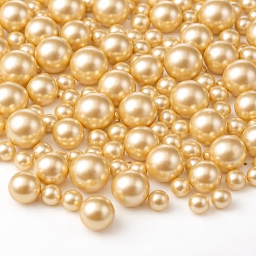 Sratte 360 Pcs Glass Marble Gemstone Vase Filler 12, 10 and 6 mm Glass Beads for Vases Transparent Small Marbles Round Decorative Marbles Gem Pebbles for Slingshot (Gold) - color: Gold