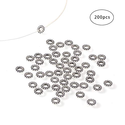 PH PandaHall 200pcs Large Hole Spacer Beads Tibetan Alloy Antique Silver Donut Rondelle Jewelry Spacers for Bracelet Jewelry Making, 8x2mm, Hole: 3mm - color: Donut Antique Silver - 200pcs, size: 8mm