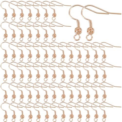 SUNNYCLUE 1 Box 100Pcs Real 18K Gold Plated Brass Earring Hooks Hypoallergenic Earring Findings Fish Hook Ear Wires with Filigree Round Ball French Earring Hook for Jewelry Making Supplies Women - color: 100pcs 18k Gold Plated Earring Hooks With Filigree