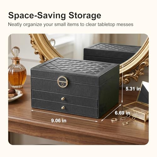 3 Layer Jewelry Box with Lock, Women Large Jewelry Holder Organizer with Drawer for Necklaces, Rings, Bracelets, Earrings, Watches, Valentines Gift for Mom Girl Wife (Black) - color: Black