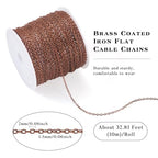 Beadthoven 32.8Ft Brass Flat Cable Chain for Jewelry Making - 1.5mm Red Copper Flat Cross DIY Necklace & Bracelet Jewelry Finding & Extender Chains Bulk - color: Red Copper, size: 1.5mm