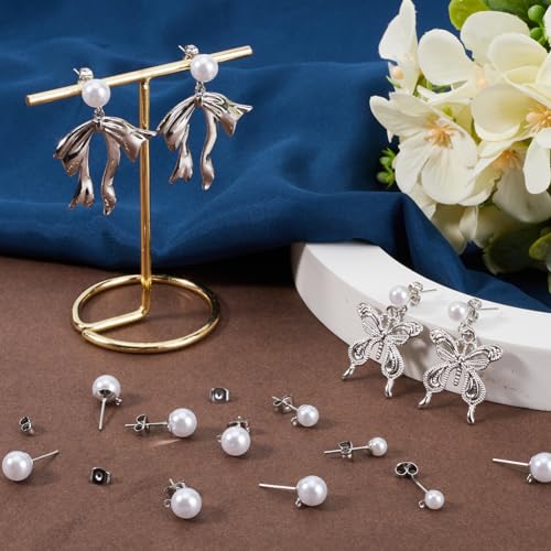 1 Box 120Pcs Pearl Earring Stud Findings Pearl Earring Posts Silver Hypoallergenic Metal with Ear Nuts Back Loop and Imitation Beads Ear Studs for Jewelry Making DIY Crafts Supplies Women - color: Silver